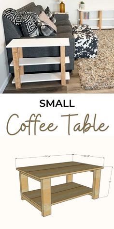 a coffee table with measurements for the top and bottom