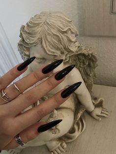 Long Black Nails, Acrylic Nails Stiletto, Retro Nails, Black Acrylic Nails, Nails Trends, French Acrylic Nails, Nails Only