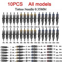 10 pcs all models tattoo needles 0 3mm, 1 5mm and 2 8mm