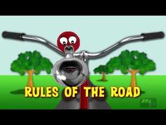 the rules of the road are shown in this animated video game, with an image of a motorbike and trees