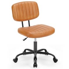 a brown leather office chair with wheels on an isolated white background for use in commercial projects