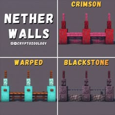 four different types of brick walls with text that reads,'nether walls '