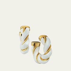 Bottega Veneta twisted leather earrings. 18-karat gold plated sterling silver. Post backs for pierced ears. Made in Italy. Leather Earrings, Leather Jewelry, Pierced Ears, Gold Plated Sterling Silver, Bottega Veneta, Ear Piercings, Tops Designs, Gold Plate, In Italy