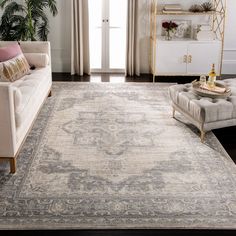 9 Beautiful Area Rugs You Can Purchase Online - Interiors by Abbey Office Area Rugs, Elegant Aesthetic, Grey Rug, Best Carpet, Medallion Rug, Contemporary Classic, Transitional Area Rugs, Transitional Decor