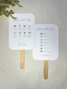 two popsicles with wedding seating cards on them