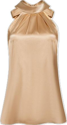 Elegant Solid Color Evening Tank Top, Sleeveless Satin Finish Tops For Spring, Chic Sleeveless Top With Satin Finish, Sleeveless Satin Finish Top For Evening, Solid Satin Tank Top For Party, Sleeveless Satin Tops For Evening, Formal Solid Sleeveless Top, Formal Sleeveless Solid Color Tops, Elegant Gold Sleeveless Camisole