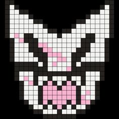 the pixel art is made with black and white squares, which have pink spots on them