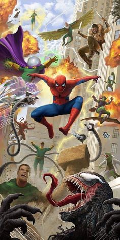 the amazing spider - man and his friends are flying through the air