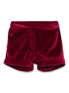 bordeaux red cotton velvet turn-up hem rear elasticated waistband full lining thigh-length Smart Shorts, Dress With Jean Jacket, Baby Boy Accessories, Dolce And Gabbana Kids, Kids Jordans, Stella Mccartney Kids, Suits Coats, Cotton Velvet, Short Jumpsuit