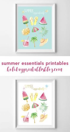 two watermelon prints with the words summer essentials printables on them