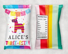 a bag of candy with a label for alice's three - sta on it