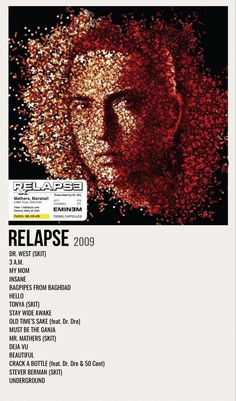 an advertisement for the release of relapse, featuring a man's face