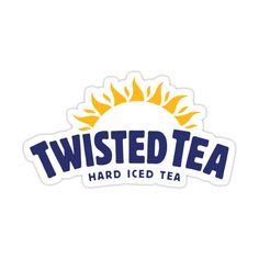 twisted tea sticker with the words,'hard iced tea'in blue and yellow