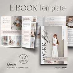 an image of a book template with the words work on it and images of women in white