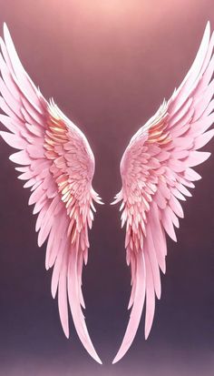 two pink angel wings against a purple background