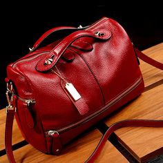 Fashion Women Genuine Leather Tote Handbag Pillow Shoulder Crossbody Satchel Bag Red Bag, Genuine Leather Totes, Handbags Casual, Leather Satchel Bag, Leather Handbags Tote, Fashion Mode, Womens Purses