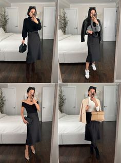 Slip Skirt Outfit Winter, Silk Skirt Outfit Winter, Slip Skirt Outfit Fall, Black Slip Skirt Outfit, Petite Outfits Fall, Slip Dress Outfit Winter, How To Style A Slip Dress, Slip Skirt Outfit, Silk Skirt Outfit