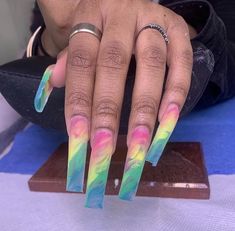 Xxl Nails, Colourful Acrylic Nails, Checkered Nails, Rainbow Nails Design, Nail Art Stripes, Tapered Square Nails, Clear Nail, Drip Nails, Nail Candy