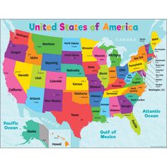 the united states of america map with all its major cities and their capital, which is highlighted in bright colors