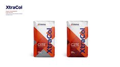 two bags of xtracol next to each other on a white background with an orange and gray design