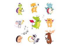 various cartoon animals playing musical instruments