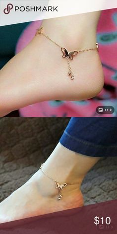 Silver Chain Anklet, Butterfly Crystal, Anklet Designs, Ankle Jewelry, Women Anklets, Ankle Chain, Bangles Jewelry Designs, Fancy Jewellery, Silver Anklets