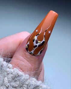 Brown And Orange Nails Acrylic, Brown Flame Nails, Unique Brown Nails, Brown Airbrush Acrylic Nails, Brown Funky Nails, Apres Nails, Urban Nails, Flame Nails, Brown Nail