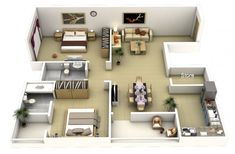 the floor plan of a three bedroom apartment