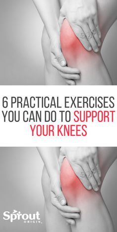 a woman holding her knee with the text 6 practical exercises you can do to support your knees