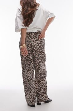 Topshop Animal Print Straight Leg Pants | Nordstrom High Waisted Leopard Pants, Topshop Straight Leg Jeans, Cheetah Print Jeans, Cheetah Print Pants, Cheetah Pants, Leopard Jeans, Leopard Print Jeans, Leopard Print Pants, Leopard Pants