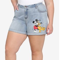 Brand New And Never Worn! Denim Blue Disney Mickey Mouse & Pluto Mom Shorts In Women's 16 - Are You A Disney Fan? Who Isn't! Put On These Fabulous Disney Mom Shorts To Keep Your Fit Cute And Comfy! This Pair Features A Print Of Mickey Mouse Hugging Pluto, And Comes With A Classic 5-Pocket Styling And Hemline That Can Be Worn Down Or Cuffed. - Button And Zipper Fly - 5 Pocket Styling - 97% Cotton/1% Spandex/2% Other Fibers - Machine Wash Cold - Waist: 36 Inches - Rise: 12 Inches - Inseam: 6.5 Inches - Smoke Free/Pet Free Home - Fast Shipping Floral Denim Shorts, Denim Mom Shorts, Mickey Mouse Shorts, Disney Shorts, Mid Rise Denim Shorts, Denim Overalls Shorts, Disney Mom, Disney Colors, High Waisted Jean Shorts