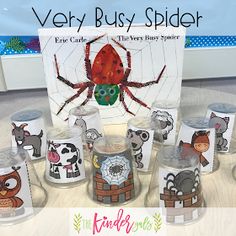 the very busy spider is on display with its matching cups