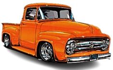 an orange truck is shown in this drawing