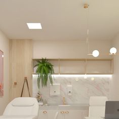 a white bathroom with a laptop on the counter