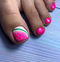 Watermelon Nail, Watermelon Nail Art, Tropical Nail Designs, Easy Toe Nail Designs, Toenail Designs Summer, Simple Toe Nails, Pedicure Designs Toenails, Watermelon Nails, Toe Nail Color