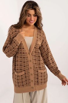 Cardigan   brun by Badu Houndstooth Pattern, Brown Sweater, Fall Wardrobe, Long Cardigan