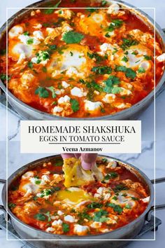 homemade shakshuka eggs in tomato sauce