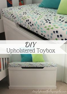 the diy upholstered toybox is ready to be used as a bed