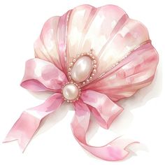 a pink and white hair bow with pearls