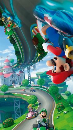 mario kart racing on the road in mario kart's ultimate race game