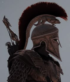 a close up of a person wearing a helmet and armor