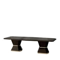 a black table with two silver legs and a marble top on an isolated white background