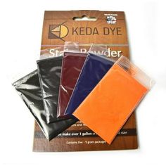 four different colors of dye in plastic bags