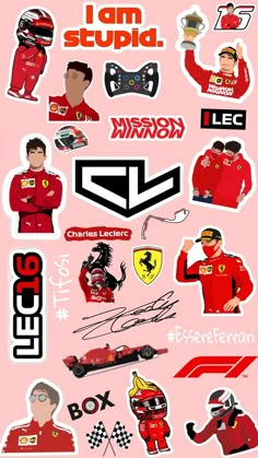 the ferrari team stickers are all different colors