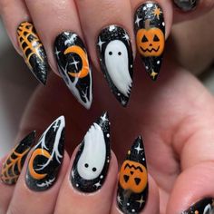 Halloween Fake Nails You Will Get 24 Medium Square Fake Nails With Design Press On Nails In 12 Sizes, 1 Nail File And 24 Jelly Glues,1 Alcohol Bag 1 Small Wooden Stick. Halloween False Nails Are Made Of Environment-Friendly Abs Resin Material, Which Is Non-Toxic, Tasteless, Environmentally Friendly And Harmless To Skin And Nails. You Can Use It Safely. You Can Wear These Fake Nails On Halloween, And These Uniquely Designed Fake Nails Can Perfectly Decorate Your Nails. You Can Also Wear Them Duri Nails Scary, Black Ghost, Nagel Tips, Spider Webs, Nails 2023