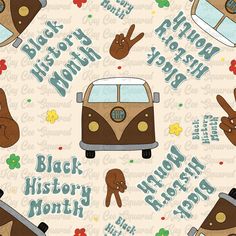 an old vw bus with the word black history month written on it