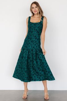 Merial Embossed Dress | Dark Green Embossed Dress, Cocktail Jumpsuit, Destination Dress, Baltic Born, Fall Winter Dresses, Flattering Dress, Romper Outfit, Velvet Fashion, Flattering Dresses