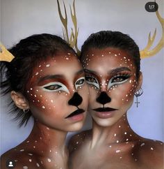 Bambi Makeup, Deer Makeup, Animal Makeup, Christmas Makeup Look, Face Paint Makeup, Amazing Halloween Makeup, Halloween Makeup Inspiration, Creative Makeup Looks, Sfx Makeup