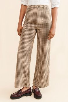 Sailor Gingham Pants | Nuuly 1940s Pants Women, 70s Work Outfit, Gingham Pants Outfit, Closet Rebuild, Europe Wardrobe, Gingham Trousers, Gingham Jumpsuit, Grandma Clothes, Dress Over Pants