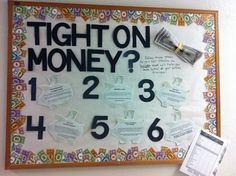 a bulletin board with the words tighton money written in black and white on it